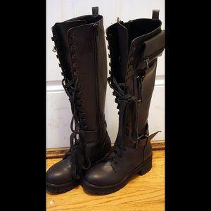Current Mood Obsidian Pocket Combat Boots (Dolls Kill)